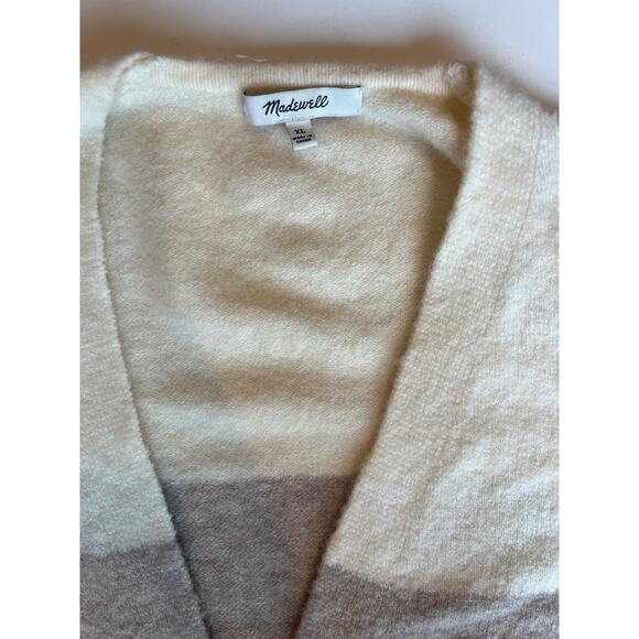 Madewell Wool Alpaca Color Block Cardigan Mauve Ivory size XL - Picture 8 of 11